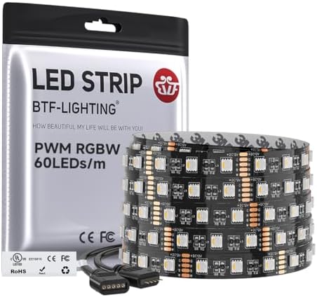 BTF-LIGHTING RGBW LED Strip Warm White 16.4ft 60LED DC12V UL Listed IP30