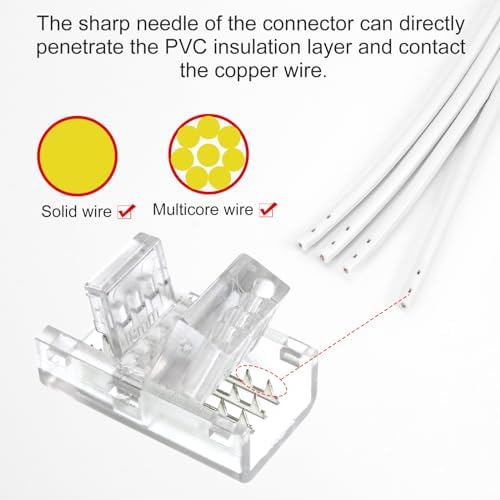 RGBZONE 10Pcs 8mm 4 Pin LED Strip Connectors and 32.8ft 4 Pin RGB Extension Cable Strip to Wire Quick Connection for Waterproof or Non-Waterproof 8mm Wide SMD RGB 5050 LED Strip Lights(IP20/IP65)