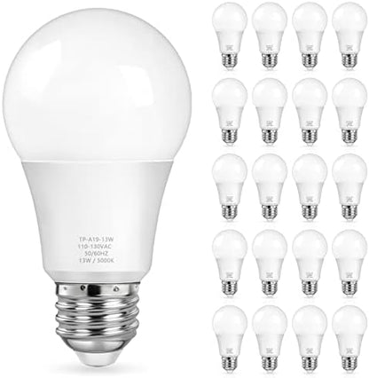 MAXvolador A19 LED Light Bulbs, 100 Watt Equivalent, Daylight White 5000K, 1500LM, E26 Base, Non-Dimmable, 13W Bright White Bulb, 20-Pack