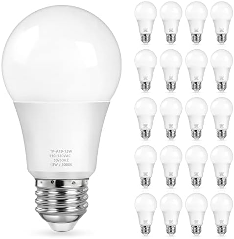 MAXvolador A19 LED Light Bulbs, 100 Watt Equivalent, Daylight White 5000K, 1500LM, E26 Base, Non-Dimmable, 13W Bright White Bulb, 20-Pack