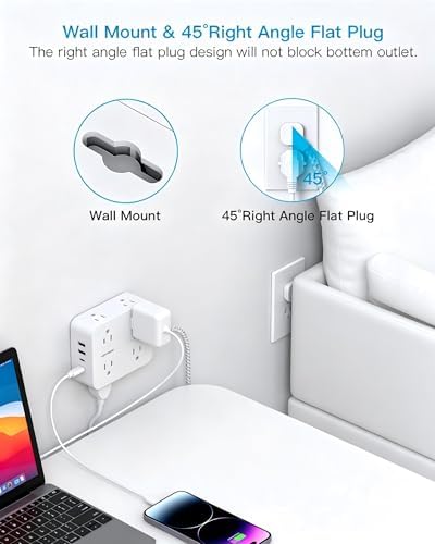 HANYCONY Ultra-Thin Flat Plug Extension Cord, 8-Outlet Surge Protector 5Ft
