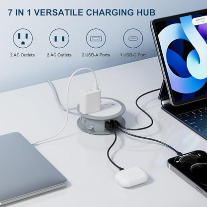 meta-ant Cruise Power Strip for Travel, 7 in 1 Extension Cord with 4 AC Outlets 2 USB-A and 1 USB-C Ports, 5 ft Flat Plug Wrapped Around Power Strip for Cruise Office, Hotel, Home