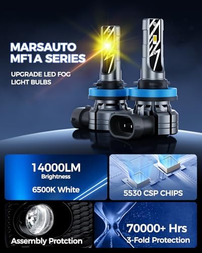 Marsauto H11/H16/H8 LED Fog Light Bulb Yellow, 14,000LM 3000K Amber Yellow