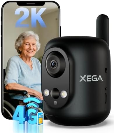 Xega 4G LTE Cellular Security Camera Indoor Wireless, 2K No WiFi Camera