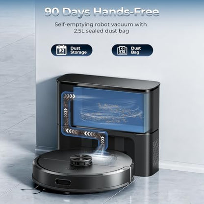 Kilgone Robot Vacuum and Mop Combo with Self Emptying Station, 6000Pa Suction Anti Tangle Brush LiDAR Navigation Multi Floor Mapping, 90 Day Hands Free Smart Laser Robotic Cleaner for Pet Hair Carpet