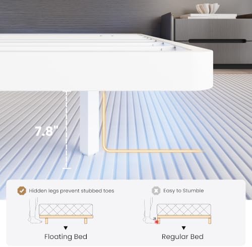 SHA CERLIN Full Size Floating Bed Frame with Smart LED Lights, White