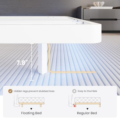 SHA CERLIN King Size Floating Bed Frame with Smart LED Lights, White