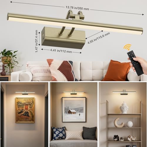 Picture Light for Wall, Antique Brass, 13.8", RF Remote Control