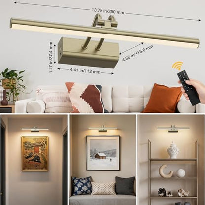 Picture Light for Wall, Antique Brass, 13.8", RF Remote Control