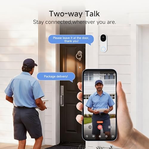 Noorio Wireless Doorbell Camera, 2K Video, Battery Powered, 140° Wide Angle