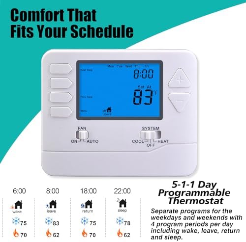Suuwer 5-1-1 Day Programmable Thermostats for Home 2 Heat/ 2 Cool Conventional Multistage Systems