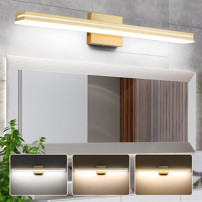 SineRise LED Modern Bathroom Vanity Light Fixtures (32-Inch, 3000K/4000K/6000K, Dimmable), Gold Modern Acrylic Bathroom Wall Lighting Fixtures Over Mirror