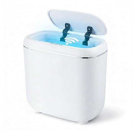 Motion Sensor Trash Can, Automatic Touchless Trash bin, 2.6 Gallon for Bathroom, Bedroom & Office - Waterproof, Quiet Close, White