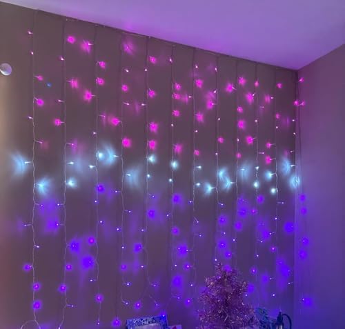 CoziTech Curtain Lights Pink Purple Ombre Light Up String Curtain for Bedroom Wall Hanging Mermaid Fairy Lights for Teen Room Girls Room Decoration Lights Girls Gift (Pink & Purple)