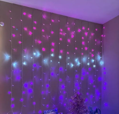 CoziTech Curtain Lights Pink Purple Ombre Light Up String Curtain for Bedroom Wall Hanging Mermaid Fairy Lights for Teen Room Girls Room Decoration Lights Girls Gift (Pink & Purple)
