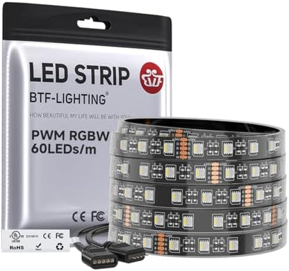 BTF-LIGHTING RGBW LED Strip Cool White 16.4ft 60LED DC24V UL Listed IP67