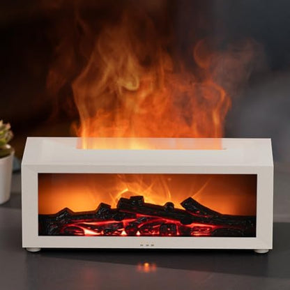 Essential Oil Diffuser, Fireplace Flame Oil Diffuser - Aromatherapy Aroma Humidifier, Upgrade 7 Colors Noiseless Remote Control - Perfect for Bedroom Home Office (150ml Fireplace Flame, White)