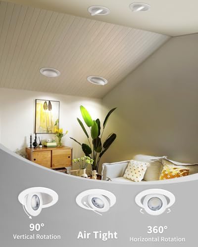 Adetu 4 Pack 4 inch 5CCT LED Eyeball Gimbal Recessed Light, 10W=95W, 982LM