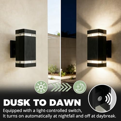 JYV Dusk to Dawn Square Outdoor Wall Lights, Up and Down Porch Lights,Black