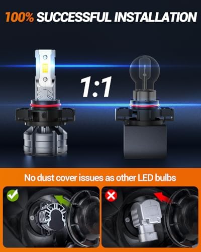 SEALIGHT 5202 LED Fog Light Bulbs, 24 CSP Chips 12000 Lumen 5202 LED Fog Lights, 800% Super Brighter 5201 PS24W Fog Lights for Car, 6500K Cool White, Plug-N-Play, Pack of 2