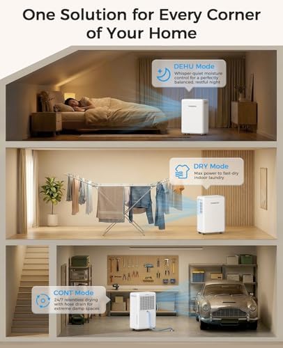 Trazico 30 Pint Dehumidifier for Basement with Drain Hose Up to 2000 Sq.ft