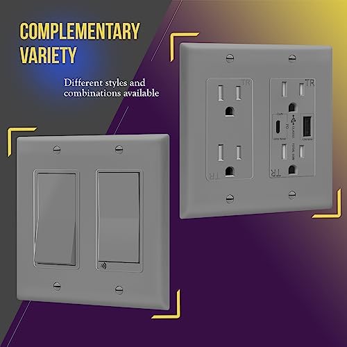 ENERLITES 2-Gang Gray Decorator Switch Outlet Wall Plate Cover, 10 Pack