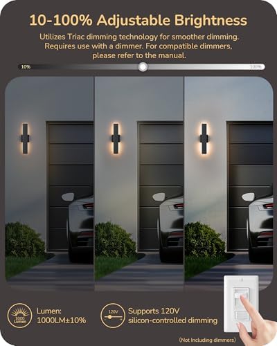 EDISHINE 2 Pack LED Outdoor Wall Lights, 15.7" Modern Black Outdoor Sconce