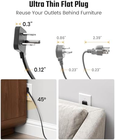 SUPERDANNY 15Ft Extension Cord with Multiple Outlets, Flat Plug Power Strip