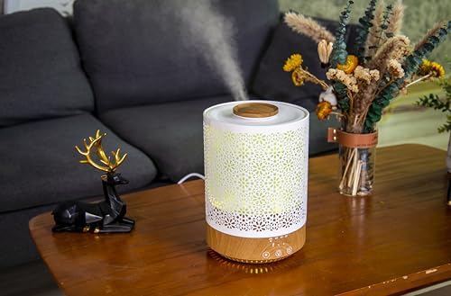 BlueHills 2500 ML Humidifier with Essential Oil Diffuser Combo Aroma Home Décor Design for Large Bed Bath Kids Baby Living Rooms Big Capacity LED Lights Scent Ultrasonic Cool Mist Wood Grain F006