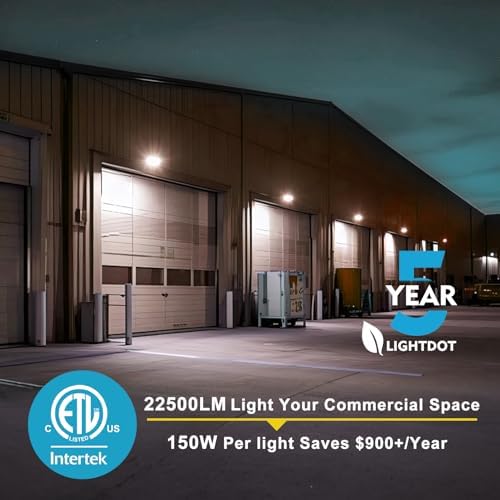 Lightdot 4 Pack 150W LED Wall Pack Lights, Wall Mount Outdoor Exterior Lighting, 100-277V, 22500LM Dusk-to-Dawn, IP65 ETL, 50ft Coverage Area, Parking Lots, Building Exteriors, Yard/Warehouse