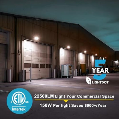 Lightdot 4 Pack 150W LED Wall Pack Lights, Wall Mount Outdoor Exterior Lighting, 100-277V, 22500LM Dusk-to-Dawn, IP65 ETL, 50ft Coverage Area, Parking Lots, Building Exteriors, Yard/Warehouse
