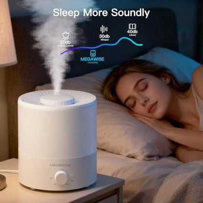 MEGAWISE 1.5L Large Cool Mist Humidifier for Large Spaces – Baby & Plant Safe Ultrasonic Aroma Diffuser, Quiet Operation for Bedroom, Home & Office, Adjustable Mist, Up to 10-Hour Run, Easy to Clean