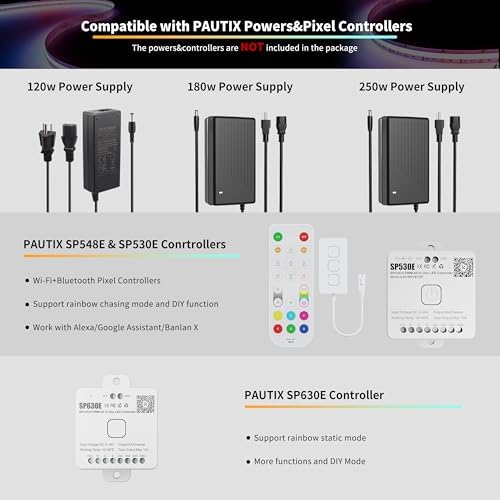 PAUTIX RGB Smart IC COB LED Strip Light Addressable 24ft/7.5m,720LEDs/m UL-Listed 24V Chasing Color Strip Light Multicolor Flexible Tape Light,for TV,Party DIY Decoration(Without Controller&Adapter)