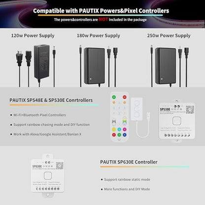 PAUTIX RGB Smart IC COB LED Strip Light Addressable 24ft/7.5m,720LEDs/m UL-Listed 24V Chasing Color Strip Light Multicolor Flexible Tape Light,for TV,Party DIY Decoration(Without Controller&Adapter)