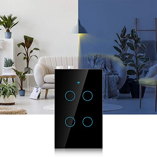 Smart Light Switch – Modern Day Light Switch, 4-Way LED Back-Lit Control Lighting from Anywhere - Easy in-Wall Installation - Compatible with , Home (US)(Black)