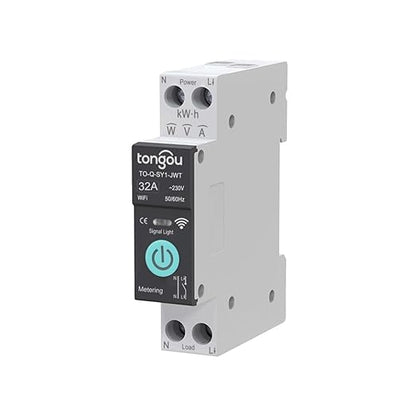 TUYA WiFi Smart Switch Circuit Breaker, 1P 6A 10A 16A 20A 25A 32A 40A 50A 63A Smart Home Wireless Voice Remote Control Smart Circuit Breaker Wifi Timer with Metering (32A)