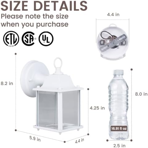 Outdoor Porch Light for House E26 Aluminum Glass, White, 1 Pack