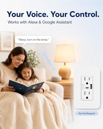 WiFi Smart Plug,in-Wall Smart Home Outlet Compatible with Alexa,Google Assistant,Timer Via App,USB + Type-C Port,Partition Remote Control Smart Socket