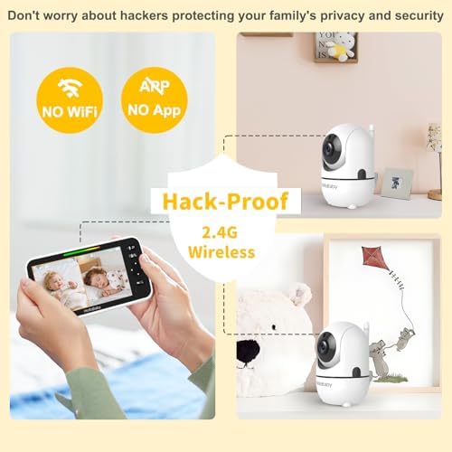 HelloBaby 6" Split Screen No WiFi Baby Monitor 2 Cameras & Audio, 30H ECO
