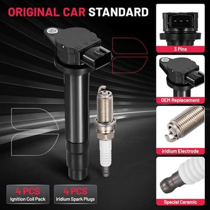 BDFHYK 4 Ignition Coil Pack UF326 and 4 Iridium Spark Plug 4505 Compatible with Nissan Sentra 2000-2002 1.8L L4 Coil for 224484M500 224484M50A UF326 SKIC018 UF232 COP486 CUF326 6734013 GN10505