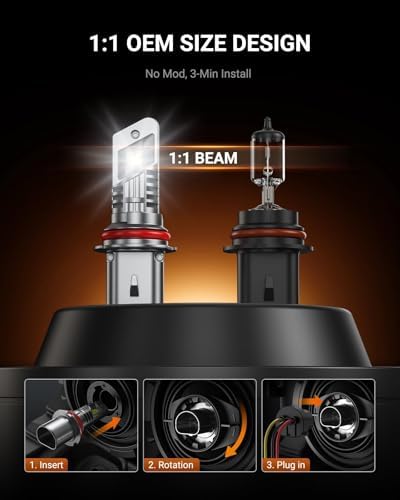 SEALIGHT 9007 Bulbs with 6500K White Light,50000LM Super Bright, 1:1Mini Design Fog Light Bulbs,3 Mins Plug-N-Play, Pack of 2 9007 Bulbs