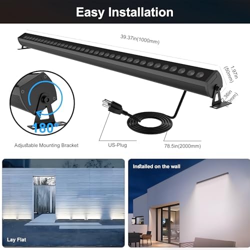 RGBCW Wall Washer Lights, 180W Stage Wash Light Bar Smart APP & Remote Control, Group, Memory,Timing, Music Sync Function, Color Changing Linear Wash Light for Stage Birthday Party Wedding