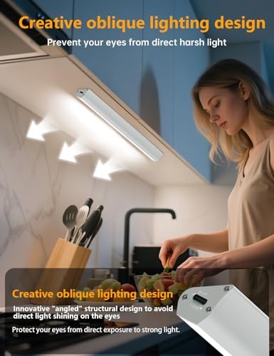 LED Under Cabinet Lighting Wireless, 2400mAh Rechargeable Cabinet Light, Battery Operated, Display Cabinet Lights, Stick on, 3-Color Shelf Lights, dimmable, with Remote Control(White, 2-Pack 12.2inch)