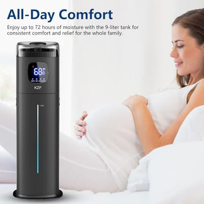 Large Humidifier for Bedroom, 9L/2.5Gallon Ultrasonic Cool Mist Humidifier with Humidistat, 360°Nozzle, 350ML/H Big Mist Level, Suitable for Kids Room Livingroom Yoga Office Plant (Black, 9, Liters)