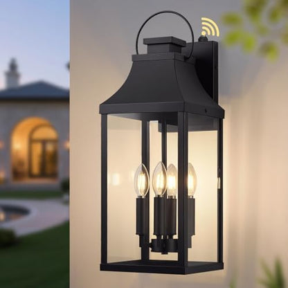 Dusk to Dawn Outdoor Wall Lantern, 22'' Large Exterior Porch Sconce Lights