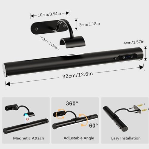Hapfish Picture Lights for Wall Battery Operated,Wireless Art Light - Black