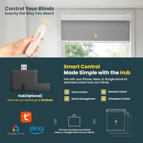Motorized Automatic Cordless Roller Shades - Electric Blinds with Remote Control, Smart Blinds (Grey, 24 x 72)