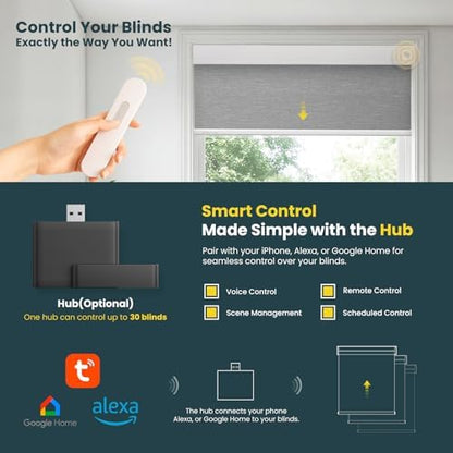 Motorized Automatic Cordless Roller Shades - Electric Blinds with Remote Control, Smart Blinds (Grey, 24 x 72)