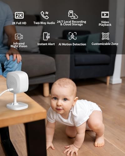 Armorcope WiFi Cameras for Home Security,2K Indoor Home Camera with AI Motion Detection,Night Vision, 2-Way Audio for/Pet/Dog/Baby Monitor, Cloud & 24/7 SD Recording, Phone App