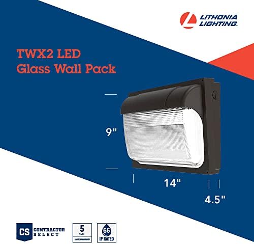 Lithonia Lighting 13" LED Wall Pack Outdoor Light Fixture, Building Wall Light, Adjustable Lumens, 5000K Daylight, MVOLT 120-277V, IP65, Glass Lens, Bronze (TWX2 LED ALO 50K MVOLT DDBTXD)